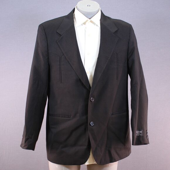 Saxifon USA Western 2 Piece Suit Black Striped Polyester 40S Flat Fronts 33" W - Picture 3 of 10